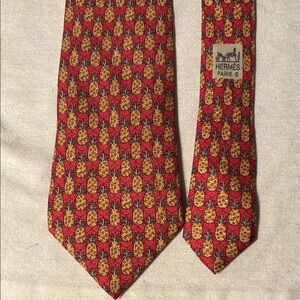 Red and Gold Hermès Pineapple Men's Tie